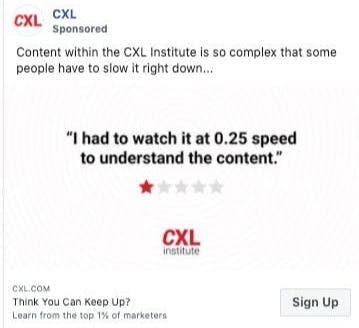 CXL is an example of how to stand out from competitors using the pratfall effect