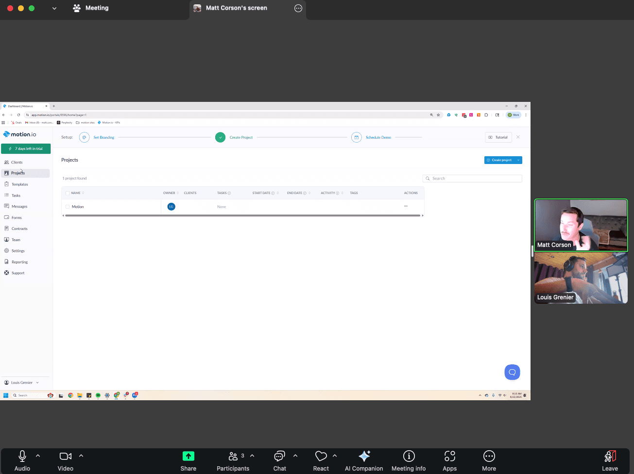Zoom call with Motion.io