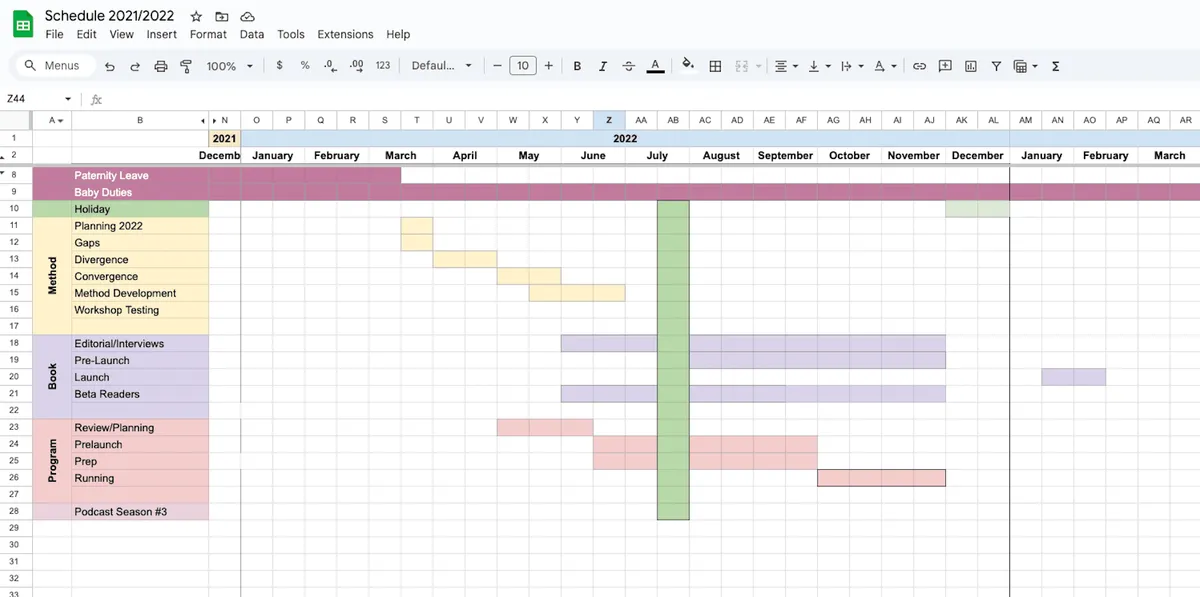 My 2021/22 schedule
