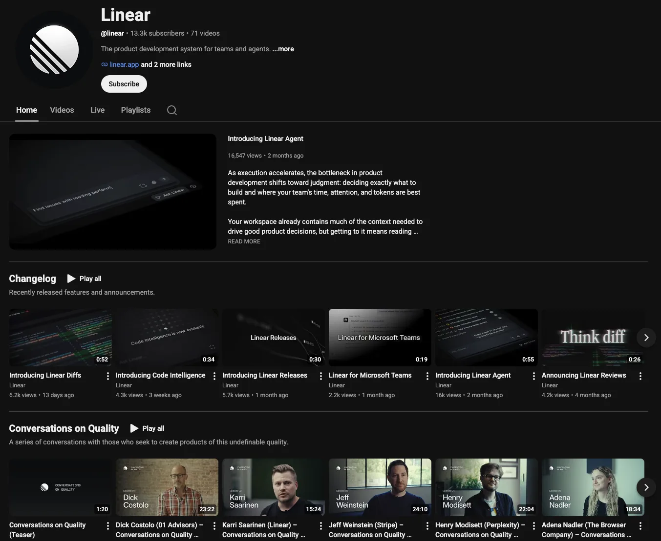 Linear: YouTube channel, Conversations on Quality