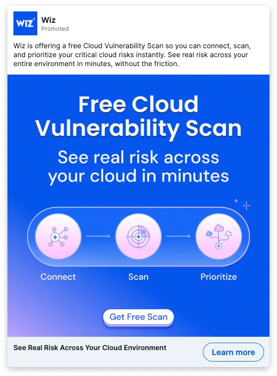 Wiz: Free Cloud Vulnerability Scan ad