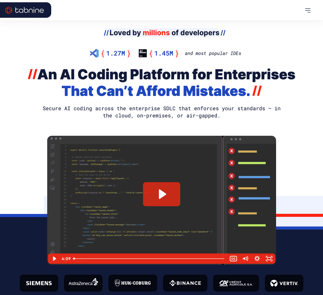 Tabnine homepage screenshot