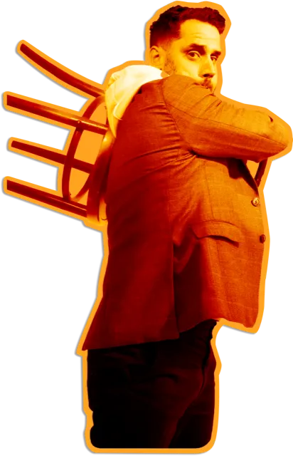 Louis Grenier carrying a chair